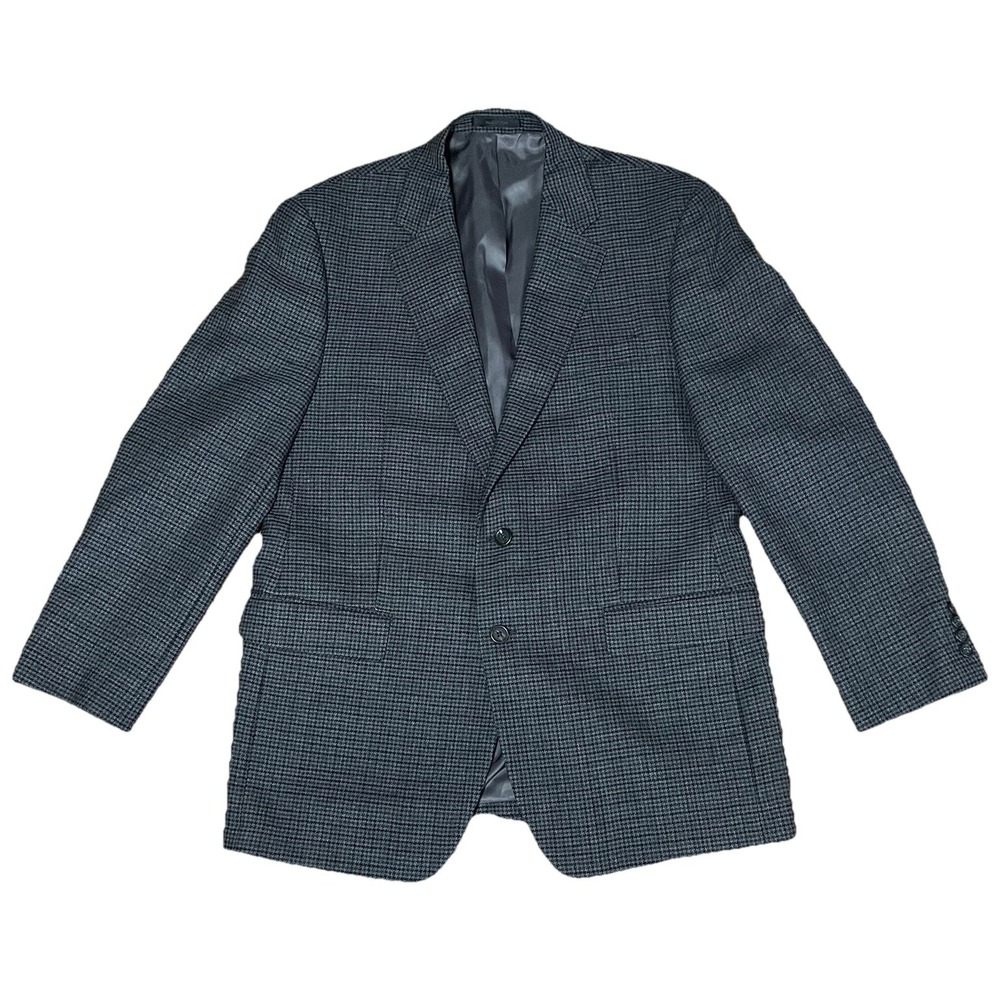 Chaps Ralph Lauren 42R Gray Black Houndstooth 100% Lambswool Blazer Sports Coat